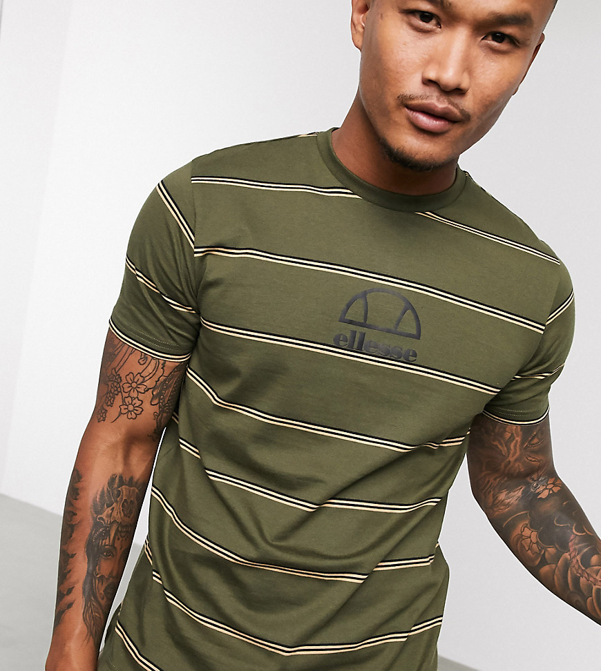 ellesse Travisa striped t-shirt in khaki exclusive at ASOS-Green