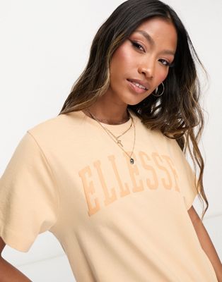 ellesse Tressa t-shirt with collegiate logo in light brown