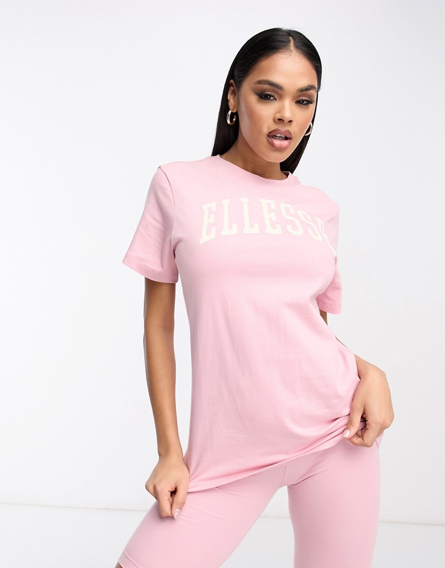 ellesse Tressa t-shirt with collegiate logo in light pink