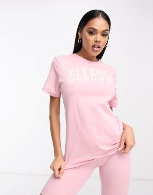 ellesse Tressa t-shirt with collegiate logo in light pink