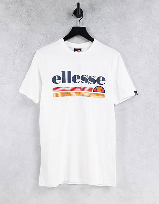 ellesse Triscia stripe chest logo t-shirt in white