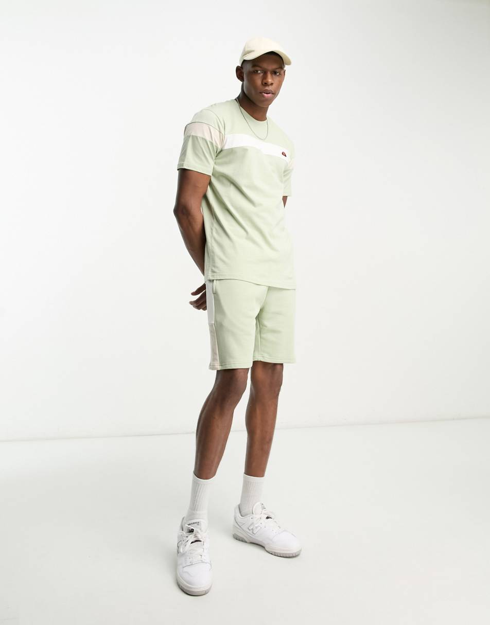 ellesse Turi jersey shorts with side stripe in light green