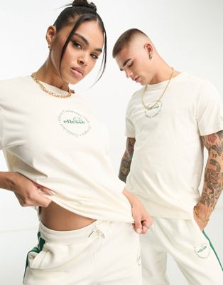 Ellesse unisex community club oversized t-shirt in off white