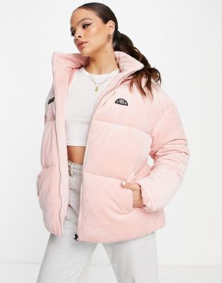 ellesse velour puffer with logo in pink