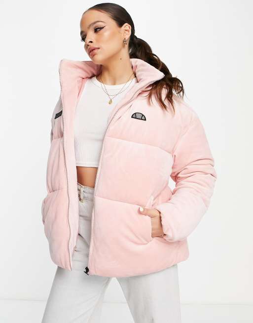 Pink velvet puffer clearance coat