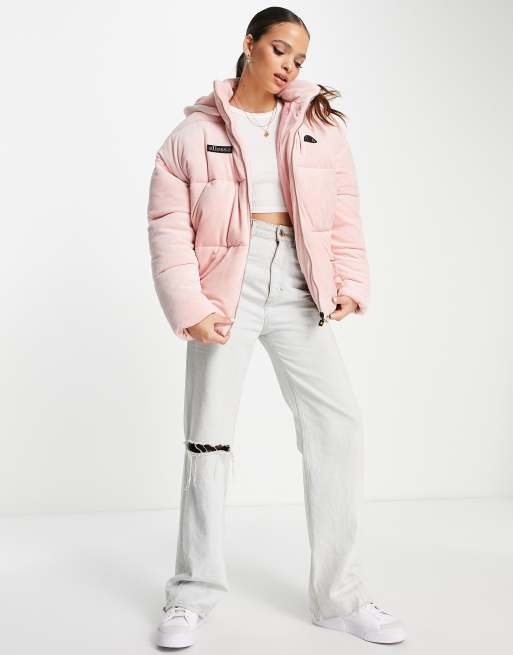 Pink velour puffer on sale jacket