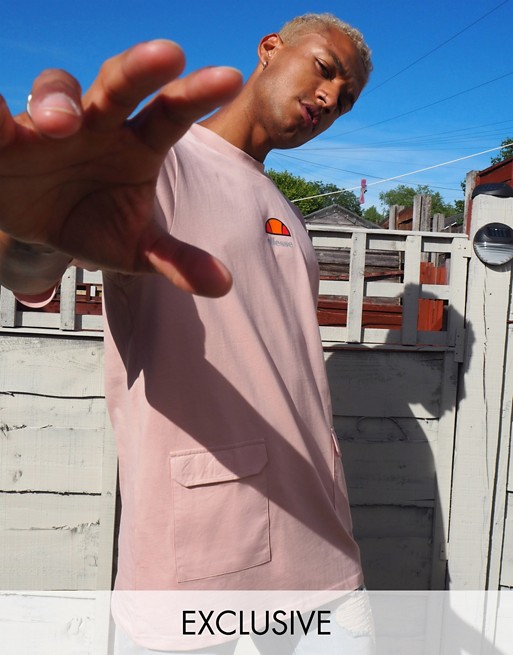 ellesse Veris utility pocket oversized t-shirt in dusky pink exclusive at ASOS