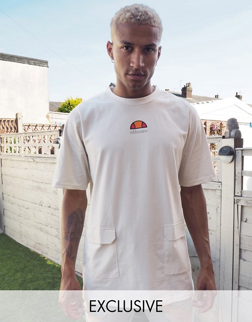 ellesse Veris utility pocket oversized t-shirt in stone exclusive at ASOS
