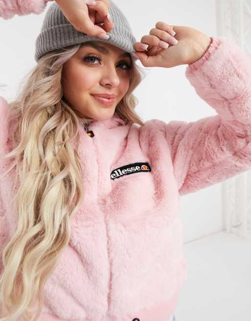 ellesse Veste capuche courte en fausse fourrure Rose