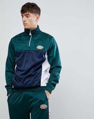 Ellesse - Vetica - Polyester tricot sweatshirt met 1/4 rits en retro drukknopen in groen