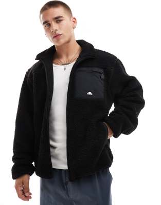 ellesse Viterbo zipped borg jacket in black ASOS
