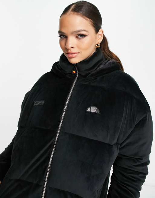 ellesse – Welurowa puchowa kurtka w kolorze czarnym z logo, 3 z 4