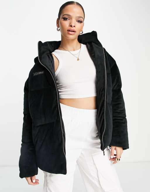 ellesse – Welurowa puchowa kurtka w kolorze czarnym z logo, 4 z 4