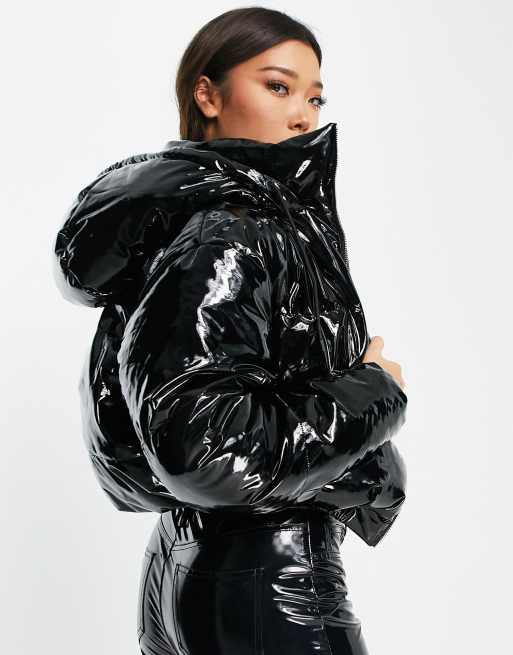 ellesse wet look puffer jacket in black