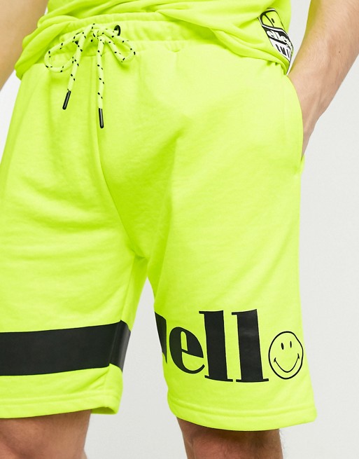 ellesse x Smiley Tallegro sweat shorts in neon yellow
