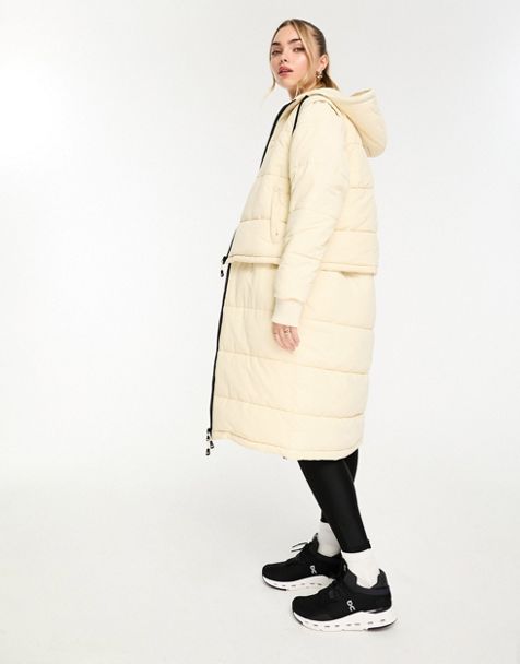 Aisha Cream Faux Fur Hooded Longline Padded Coat