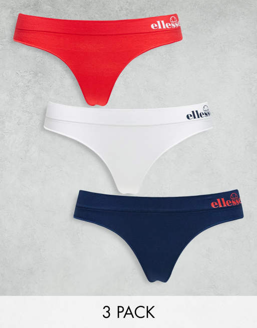 ellesse – Zestaw 3 par bezszwowych stringów w kolorach czerwonym, białym i granatowym