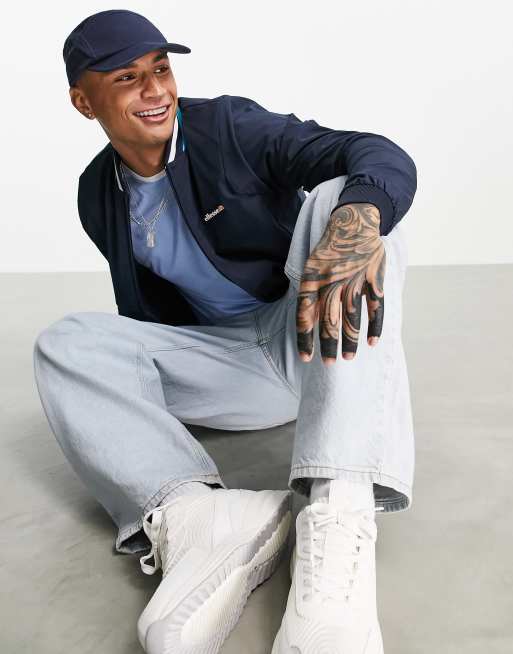 ellesse zip up logo jersey track jacket in navy ASOS