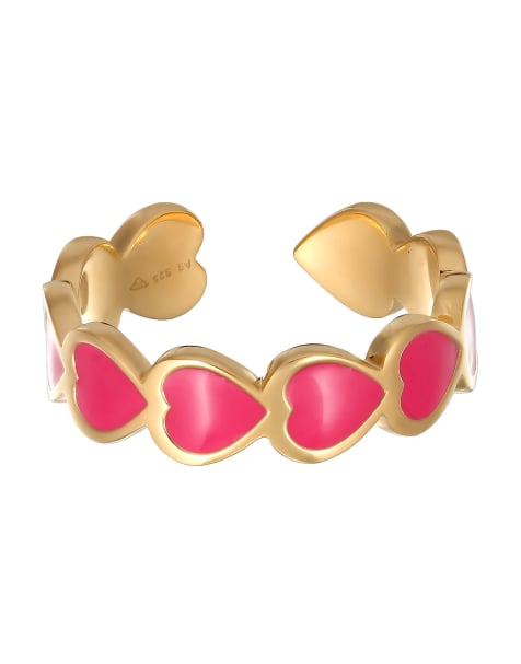 Elli - Anello da donna con design aperto con cuori smaltati in argento sterling 925 placcato oro - view 1