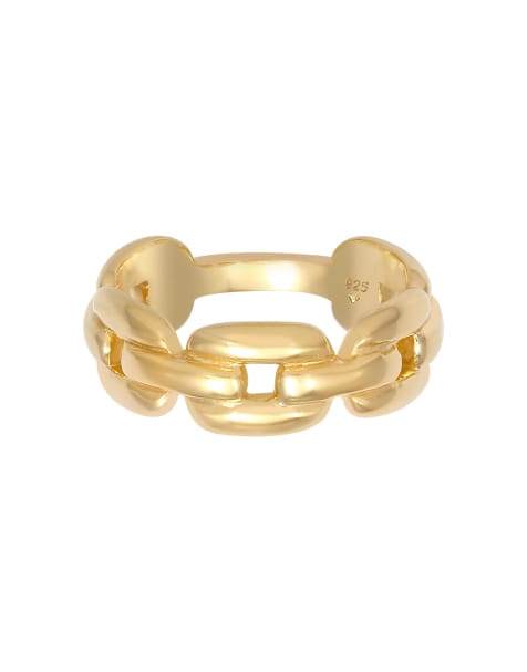 Elli - Anello da donna di tendenza a catenina con maglie ovali in argento sterling 925 color oro - view 1