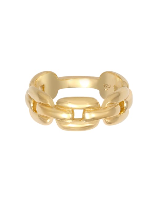 Elli - Anello da donna di tendenza a catenina con maglie ovali in argento sterling 925 color oro