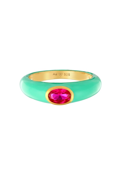 Elli - Anello da donna turchese smaltato con zirconia verde in argento sterling 925 placcato oro, 3 di 3