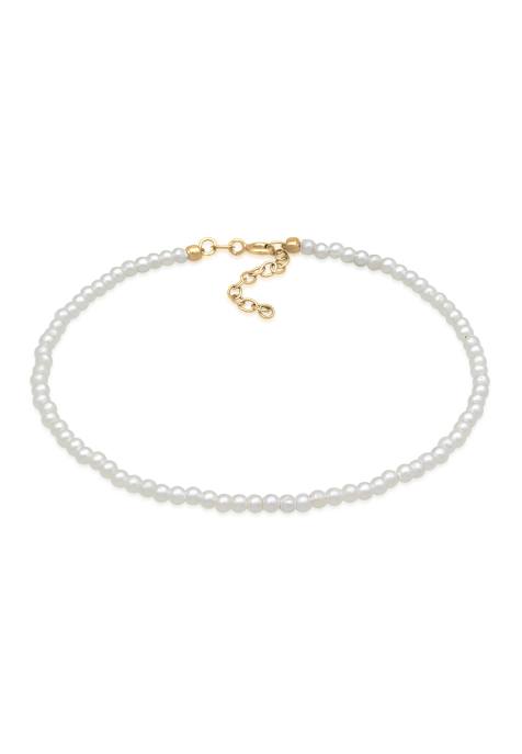 Elli Anklet ladies anklet basic with synth. pearls in 925 sterling silver in gold - view 1