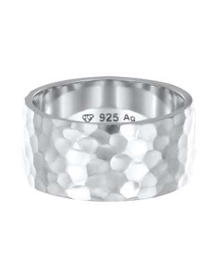 Elli - Bague basique pour femme en argent massif 925 martelé-Argenté