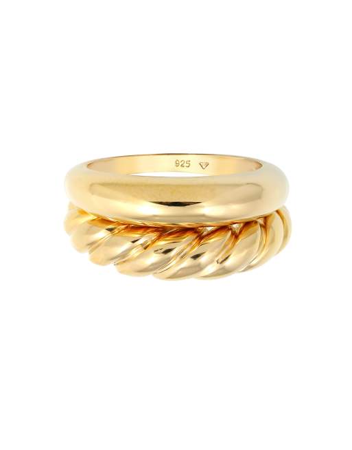 Elli - Bague chunky torsadée en argent massif 925 plaqué or bicolore - Doré