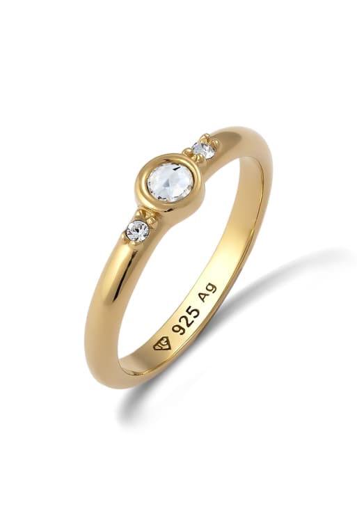 Elli - Bague en argent sterling 925 serti de cristaux blancs - Doré