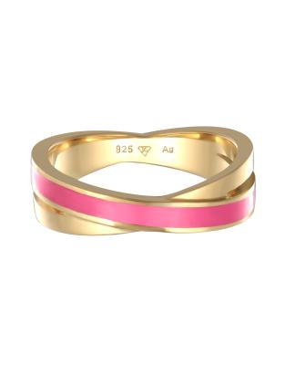 Elli - Bague enveloppante moderne en émail blanc et en argent massif 925 - Rose