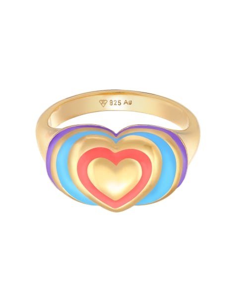 Elli - Bague motif cœur en argent massif 925 plaqué or avec émail - view 1