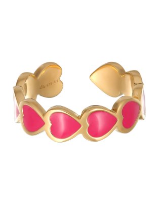 Elli - Bague ouverte en argent massif plaqué or avec caurs en émail - Doré