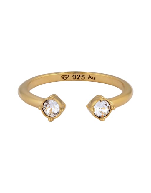Elli - Bague ouverte en argent sterling 925 plaqué or serti de cristaux blancs - Doré