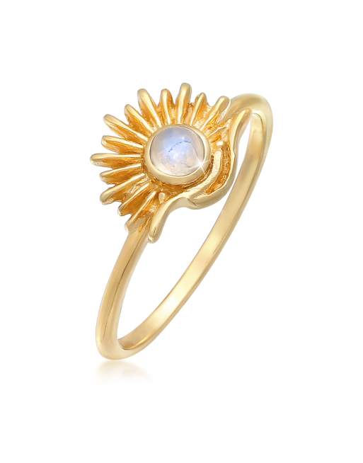 Elli - Bague style bohème en argent massif plaqué or avec soleil serti d'une pierre de lune - Doré