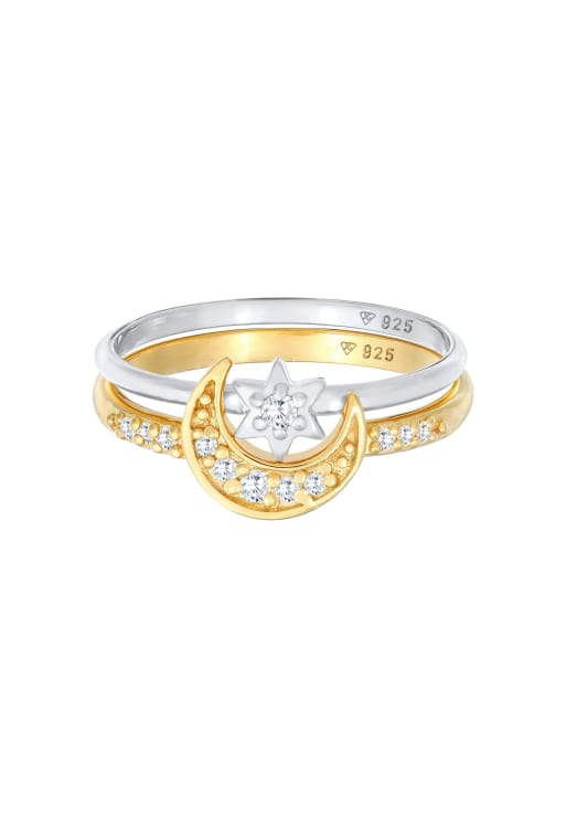 Elli - Bagues à superposer en argent sterling 925 avec lune et étoile serties de zircons cubiques - Coloré, 3 de 3
