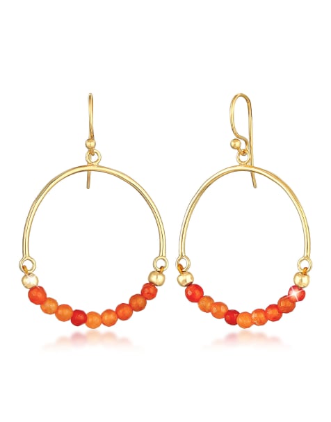 Elli - Boucles d'oreilles bohèmes en argent 925 avec perles en agate - Doré - view 1
