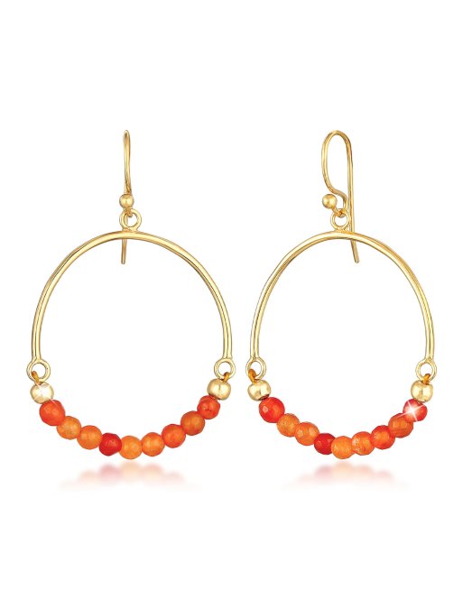 Elli - Boucles d'oreilles bohèmes en argent 925 avec perles en agate - Doré