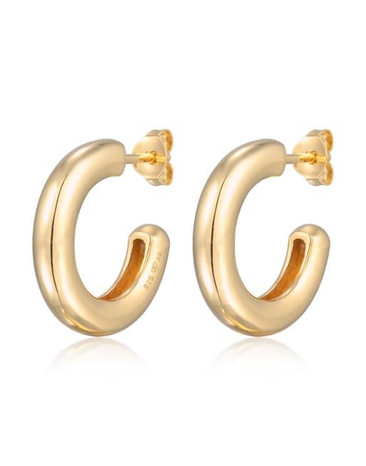 Elli - Boucles d'oreilles créoles basiques en argent massif 925 - Doré