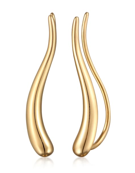 Elli - Boucles d'oreilles montantes basiques et ondoyantes en argent massif 925 - Doré - view 1