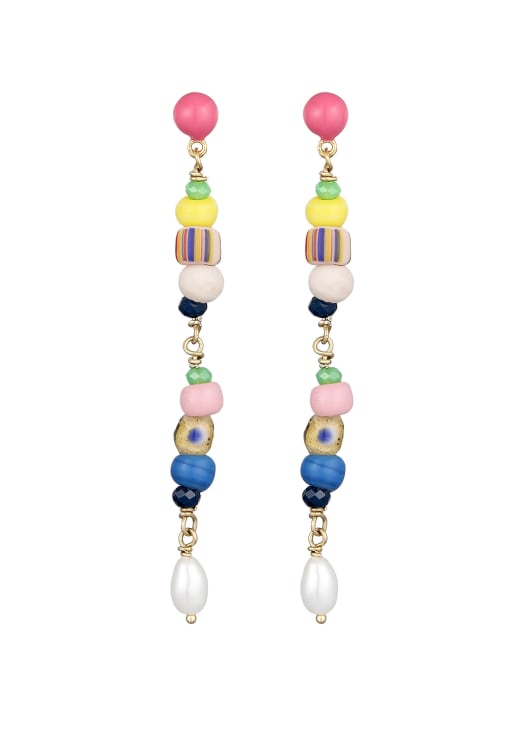 Elli - Boucles d'oreilles pendantes en argent sterling 925 et émail avec perles d'eau douce - Coloré