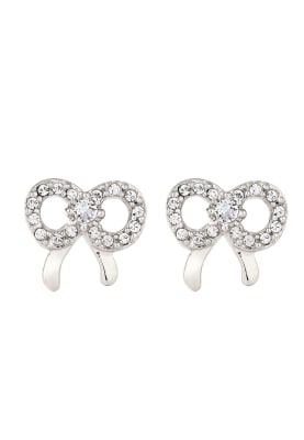 Elli - Boucles d'oreilles ruban en argent sterling 925 plaqué or ornées de cristaux de verre - Argenté