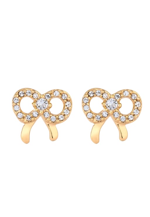 Elli - Boucles d'oreilles ruban en argent sterling 925 plaqué or ornées de cristaux de verre - Doré