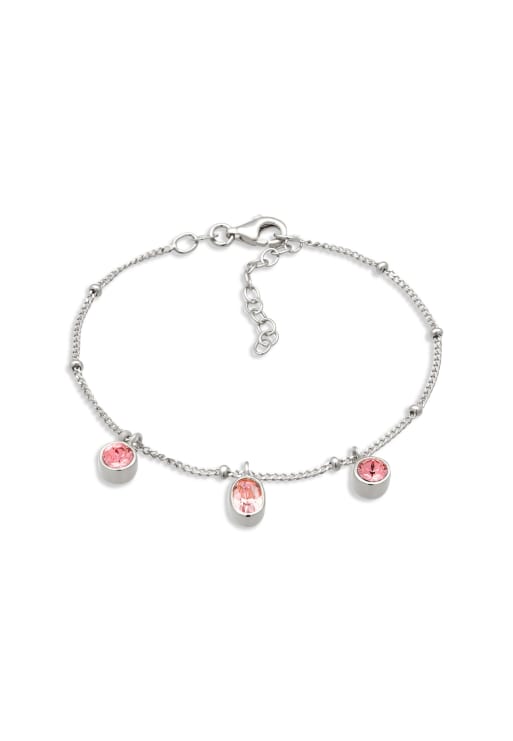 Elli - Bracelet à chaîne boule 16 cm en argent sterling 925 avec pendentifs à cristaux roses - Argenté