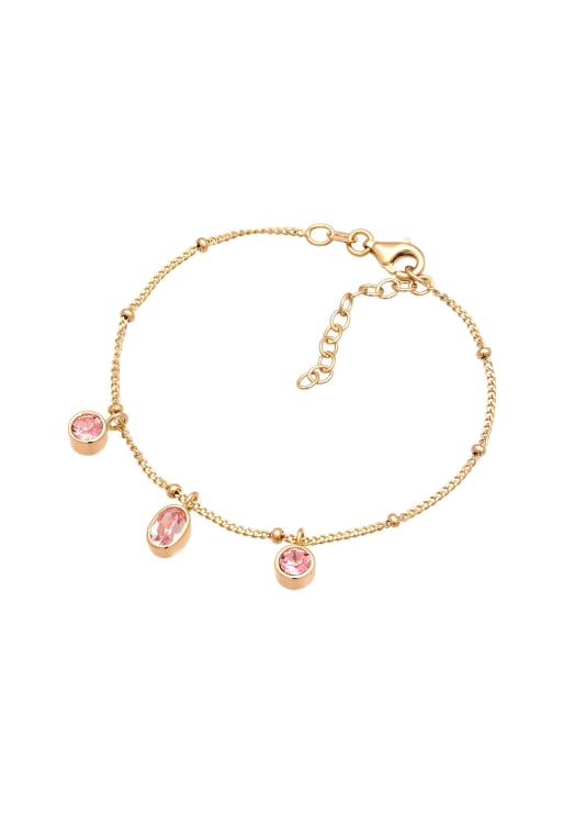Elli - Bracelet à chaîne boule 16 cm en argent sterling 925 avec pendentifs à cristaux roses - Doré