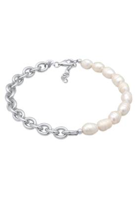 Elli - Bracelet de cheville baroque à maillons et perles d'eau douce en argent sterling 925 - Argent-Argenté