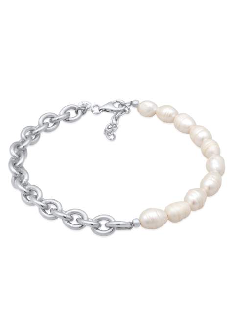 Elli - Bracelet de cheville baroque à maillons et perles d'eau douce en argent sterling 925 - Argent - view 1