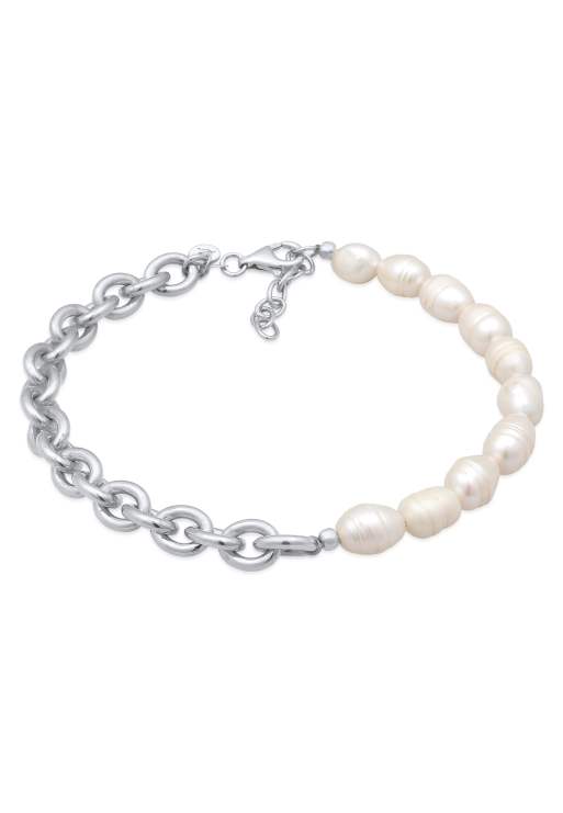 Elli - Bracelet de cheville baroque à maillons et perles d'eau douce en argent sterling 925 - Argent