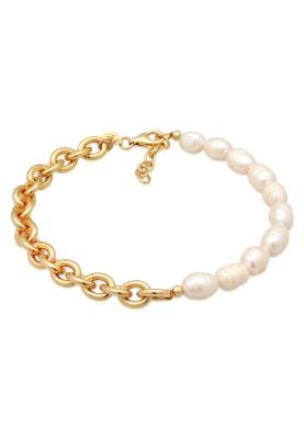 Elli - Bracelet de cheville baroque à maillons et perles d'eau douce en argent sterling 925 - Doré