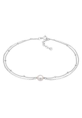 Elli - Bracelet de cheville double rang en argent sterling 925 plaqué or avec perle coquillage - Argenté
